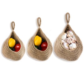 JMGO 3 Packs Jute Hanging Wall Basket Onion Handwoven Hanging Basket Storage for Kitchen Fruit Potato Veggie Vegetable