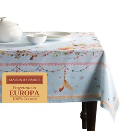 Maison d'Hermine Tablecloths, 100% Cotton, 140 cm x 180 cm, Decorative, Washable, Square Tablecloth, Tablecloth for Mother's Day Gifts, Dining and Camping, Ibiza - Blue - Spring/Summer