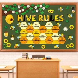 gisgfim Bee Motivational Bulletin Board Decorations Hive Rules Cutouts Summer Sunflower Tree Inspirational Positive Classroom Decor Daisy Bulletin Board Borders for Sunday School Wall Decor