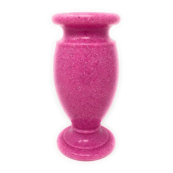 OPTIMUM Memorial Cemetery Flower Vase - Plastic (Pink Granite) with Metal Ground Spike, Grave Marker, Decorations for Gravesite, Headstone Flowers Holder, Garden Lawn & Yard