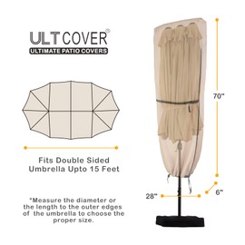 ULTCOVER Patio Parasol 600D Waterproof Outdoor Market Extra Large Umbrella Cover - Fits Double-Sided Umbrella 13-15 Feet