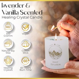Duftkerze im Glas Lavendel Vanille mit Edelsteinen Grüner Fluorit, Rosenquarz & Citrin, natürliches Sojawachs, nachhaltig, Geschenkverpackung, Geschenk für Frauen,