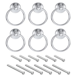 sourcing map 6Pcs Round Ring Pulls, Drawers Knobs Bright Chrome Circle Drawer Handles Single Hole for Dresser Cupboard Wardrobe