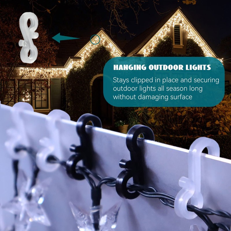 BYSMAH Gutter Hooks for Outdoor Lights, 60Pcs Plastic S Gutter