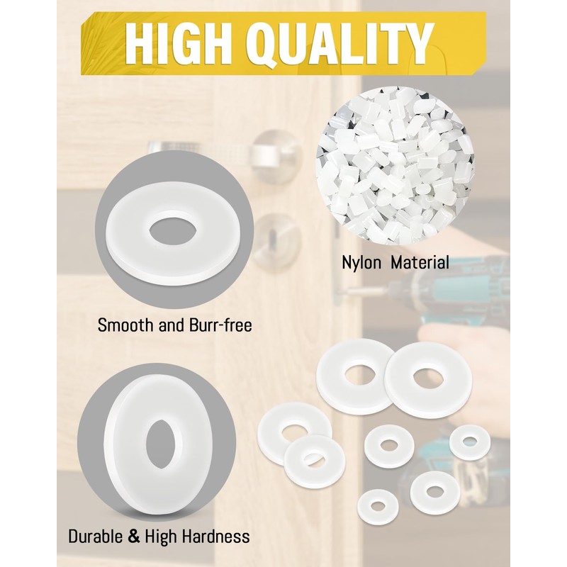 Caianwin 25Pcs M10 Washers White Nylon Flat Washers DIN9021 Plastic