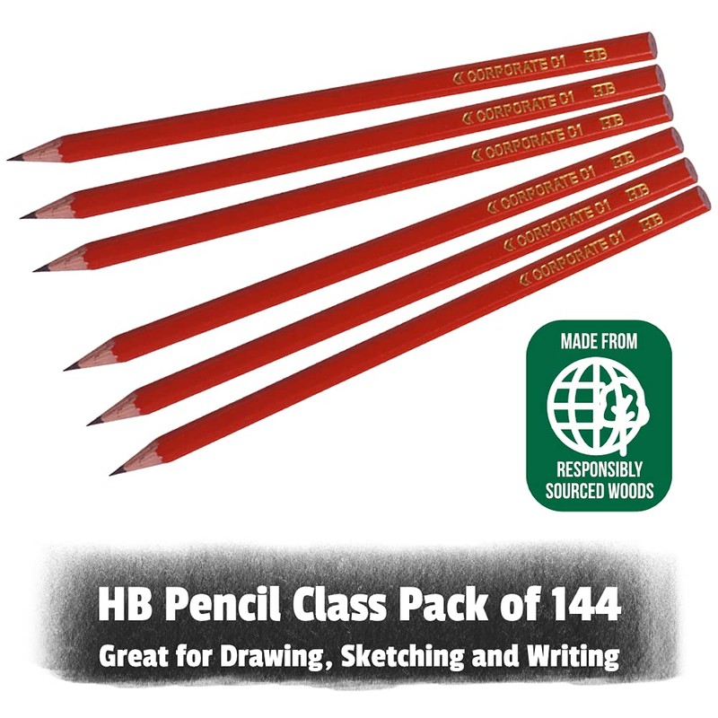 Essential Arts Class Pack of 144 HB Wooden Hexagonal Drawing