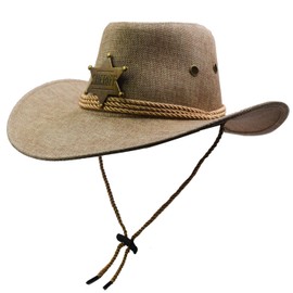 Yosang Cowboy Hat Wide Brim Travel Cap Western Cowgirl Hat Outdoor Sun Protect with Badge Beige