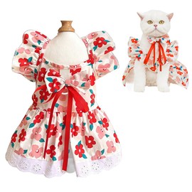 ANIAC Floral Dog Dress with D-Ring Dog Dresses for Small Dogs Girl Bow Cat Dress for Cat only Dog Outfit Summer Puppy Clothes for Chihuahua Yorkie Dachshund Pomeranian (Medium, Floral)