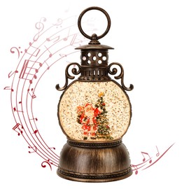 Christmas Santa Snow Globe 5.1In High, Musical Snow Lantern Globe Lights with, Batteries Powered,Retro Style Holiday Glitter Globe for Xmas Home Decoration and Santa Gifts