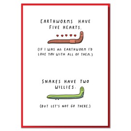 Earthworms Have Five Hearts. Funny Cute Valentine's Day, Anniversary or Birthday Card