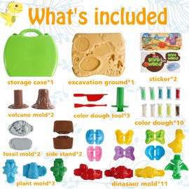VConejo Dinosaur Color Dough Sets Toys, 37 Pieces Dino Theme Color Dough Tools Accessories with Volcano and Fossils for Boys and Girls