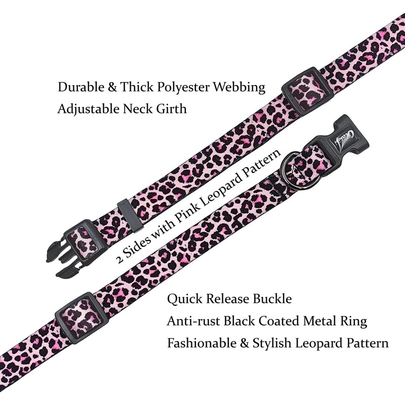 Olahibi Dog Collar Leash Set, Leopard Pattern, Polyester Material, 5ft