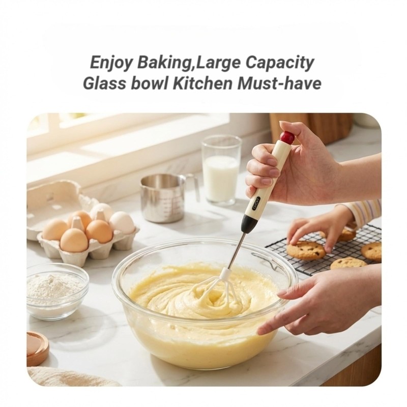 JCXivan5.5Qt Large Glass Mixing Bowl,Clear Borosilicate Glass Bowl Salad Bowl