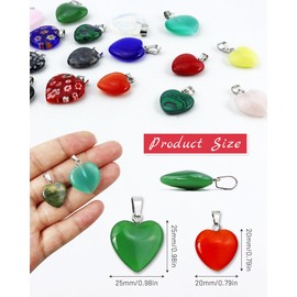 YETOOME 20 Pieces Heart Shaped Stone Pendants, Colorful Crystal Chakra Beads for DIY Necklace Jewelry Making, 2 Sizes