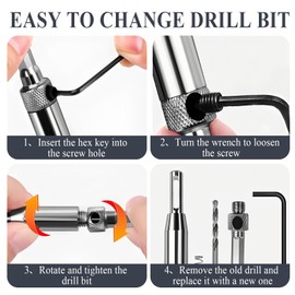 Upgrade Hinge Drill Bit Set 3Pcs, 1/4" Hex Shank Hinge Drill Bit Guide Set, High Speed self centering drill bit, 2.4mm, 2.8mm, and 3.6mm, For Door Window Cabinet hinges drill bits self centring