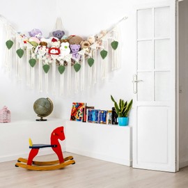 Stuffed Animal Hammock Corner Plushie Net for Stuffed Animals Storage Wall-Mounted Net Toy Storage Organizer Kids Room Storage Organizer for Bedroom Macrame Stuffed Animals Toys Hammock (White, XL)