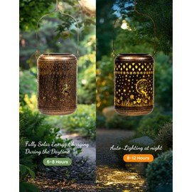 GIGALUMI Solar Lanterns Outdoor Hanging Waterproof Fairy Hanging Lights Gifts for Women Mom, Solar Lights Metal Decoration Outdoor for Yard, Patio, Garden, Backyard