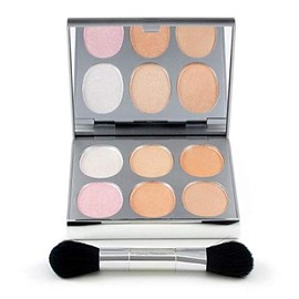 New Again by Jerome Alexander Highlighter Palette & Brush, 6 Buildable & Blendable Micronized Powder Highlighting & Contouring Shades (Warm Tones)