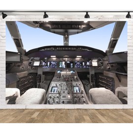 Loccor 6x9ft Fabric Airplane Backdrop Modern Glass Cockpit Men Boys Kids Adult Photoshoot Birthday Jet Party Supplies Baby Shower YouTube Videos Business Background for Photography Studio Props