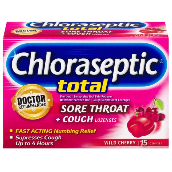 Chloraseptic Total Sore Throat + Cough, Wild Cherry 15 Lozenges