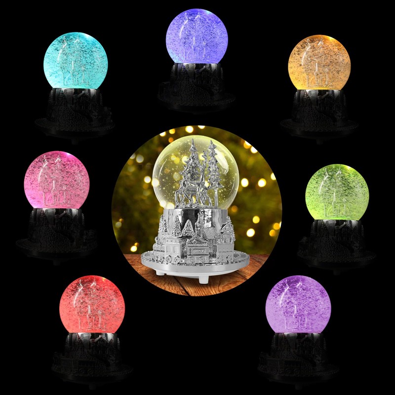 Hpoeude Musical LED Light Up Snow Globe with Rotating Train,