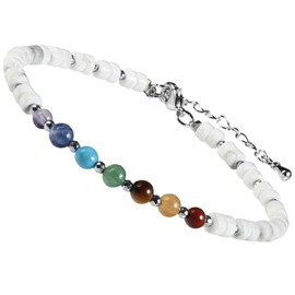 mookaitedecor 7 Chakra Stones Bracelet for Healing Yoga Energy Reiki Ball Bracelet Crystal Beads Healing Stones Jewellery Adjustable Bracelets for Men and Women Howlite Turquoise Stone, 16 centimetres