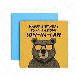 Huxters Funny Happy Birthday Card to an Awesome son-in-law - Bear Card for Him Men - 14.8cm (Son-in-law Bday)