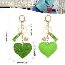PATIKIL Rhinestone Keychain, Heart Shape Keychain Bling Keychain Accessories for Women, Cute Crystal Tassel Key Chain Purse Charm for Keys Handbags, Fruit Green