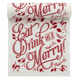 Signature Napkins Eat Drink & Be Merry Christmas Cocktail Napkins - White Linen - 4.5" x 4.5" - Single Use - Party, Events, Holiday (50 x)