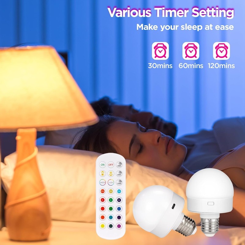 Rechargeable Battery Operated Light Bulb with Remote Control 4 Packs,