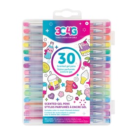 3C4G: 30 Scented Gel Pens - w/ 2 Color-in Snack Themed Sticker Sheets, 30 Different Vibrant Colors, Writing & Drawing, Three Cheers for Girls, Ages 6+