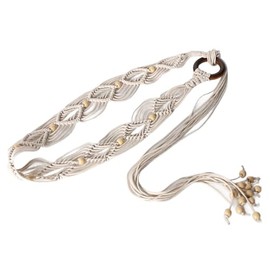 Jdlsppl Women's 2025 Adjustable Belts All Seasons Belt Bohemian Date Beaded Fringe Circle Fall Braid Belt, White, X-Small-Large