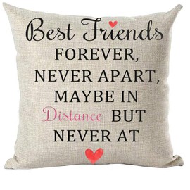 Ramirar Best Friends Forever Never Apart Maybe in Distance But Never at Heart Love Decorative Throw Pillow Cover Case Home Living Room Bed Sofa Car Cotton Linen Square 18 x 18 Inches
