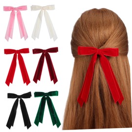 FOMIYES 6pcs Velvet Hair Bows for Women Charming Bow Clips Deep Green Black Beige Pink for Parties Daily Wear Hairstyles