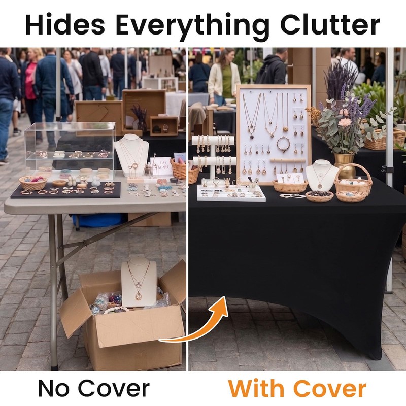 2 Pack Spandex Table Cover 6 FT Black Tablecloths Rectangle