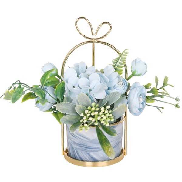 Hobyhoon Artificial Flowers in Pot, Fake Decorative Artificial Flowers Like Real Fake Hydrangea Silk Flowers for Wedding Decoration, Table Decoration, Living Room, Bedroom, Room Decoration