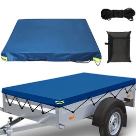 Trailer Tarpaulin Flat Tarpaulin 207 x 114 x 10 cm Tarpaulin for Trailers with 8M Tarpaulin Rope Reflective Strips Eyelets Reinforced 420D Oxford Material Waterproof Windproof for Car Trailers Blue