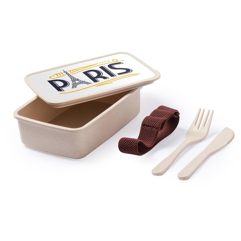 Fabulous Lunch Box with Cutlery White - Paris France Vintage