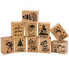 Bavane 10PCS Wooden Christmas Stamps Set, Art Stamps Scripted Christmas