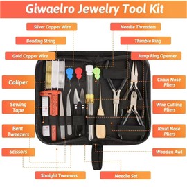 Giwaelro Jewelry Making Kit for Adults, Jewelry Making Supplies with Pliers, Wires, Findings, Necklace Chains, Magnifier and Storage Bag