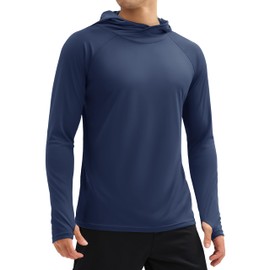 MAGCOMSEN Mens UPF 50+ Sun Protection Shirts Quick Dry Long Sleeve Rash Guard Summer Running Fishing Cooling Shirts Navy S