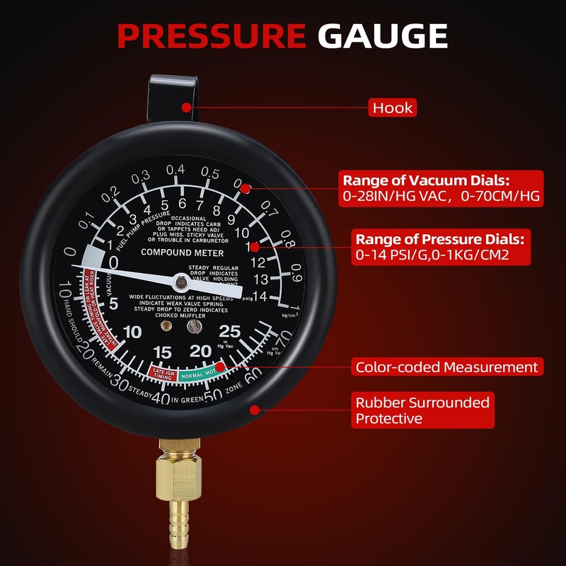 8MILELAKE Fuel Pump and Vacuum Tester Gauge Leak Carburetor Pressure