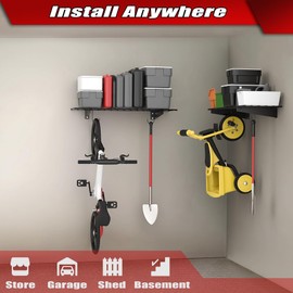 WALMANN 2 Pack Garage Wall Mount Shelves, 45x15 inch Wall Mounted Storage Shelves for Garage Heavy Duty Wall Shelving, Holds Up to 220 Lbs(Black)