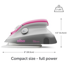 oliso M3Pro Project Steam Iron with Solemate – 1000W Ceramic Soleplate Iron and LED Light for Sewing, Quilting, Crafting, and Travel – Raspberry
