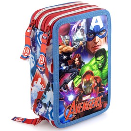 Clondo Children's Pencil Case, 3 Organised Compartments, Pencil Case Boy, Filled, Girls & Boys School Pencil Case, 45 Pieces for School, Avengers 24, Pencil case