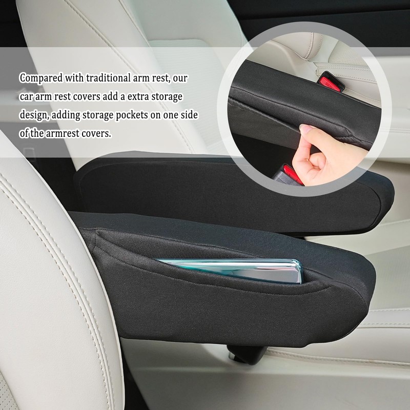 OFBAND 2PCS Arm Rest Cover for Car with Side Pocket,Breathable
