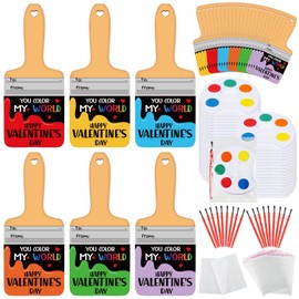24 Pcs Valentine's Day Cards for School 24 Pcs Mini Watercolor Kids Paint Set with 24 Seal Bags 2 Sheets Glue Points for Class Valentine Gift, to Color for Party