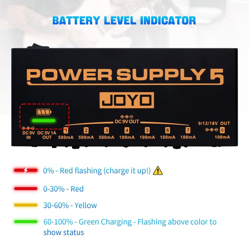 JOYO Built-in 4400mAh Rechargeable Battery Guitar Effect Pedal Power Supply