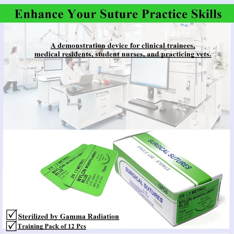 HTI 12/PK Training Suture Thread Teaching Individual Package Nylon Suturing