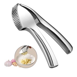 Vongfome Knoblauchpresse Wippe, Knoblauch Presse Garlic Press, Knoblauchpresse Edelstahl Professioneller KüChen-Knoblauchwolf Mit ReinigungsbüRsten,Leicht Zu Reinigende Knoblauchpresse,Silber.